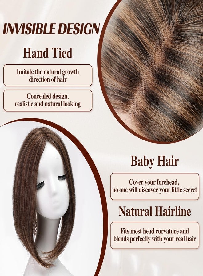 starluck 14-Inch Chestnut Brown & Honey Blonde Topper – Synthetic Hairpiece, Swiss Base with 3 Clips – Ideal for Thinning or Grey Hair, Women’s Wiglet for Volume & Coverage - Image 3